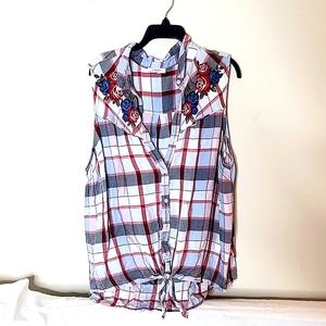 Floral Patched Plaid Women's Top